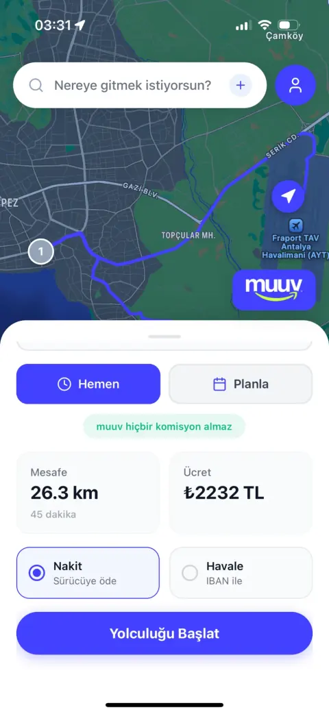 Ücret yola çıkmadan belli: mesafe, süre, tutar