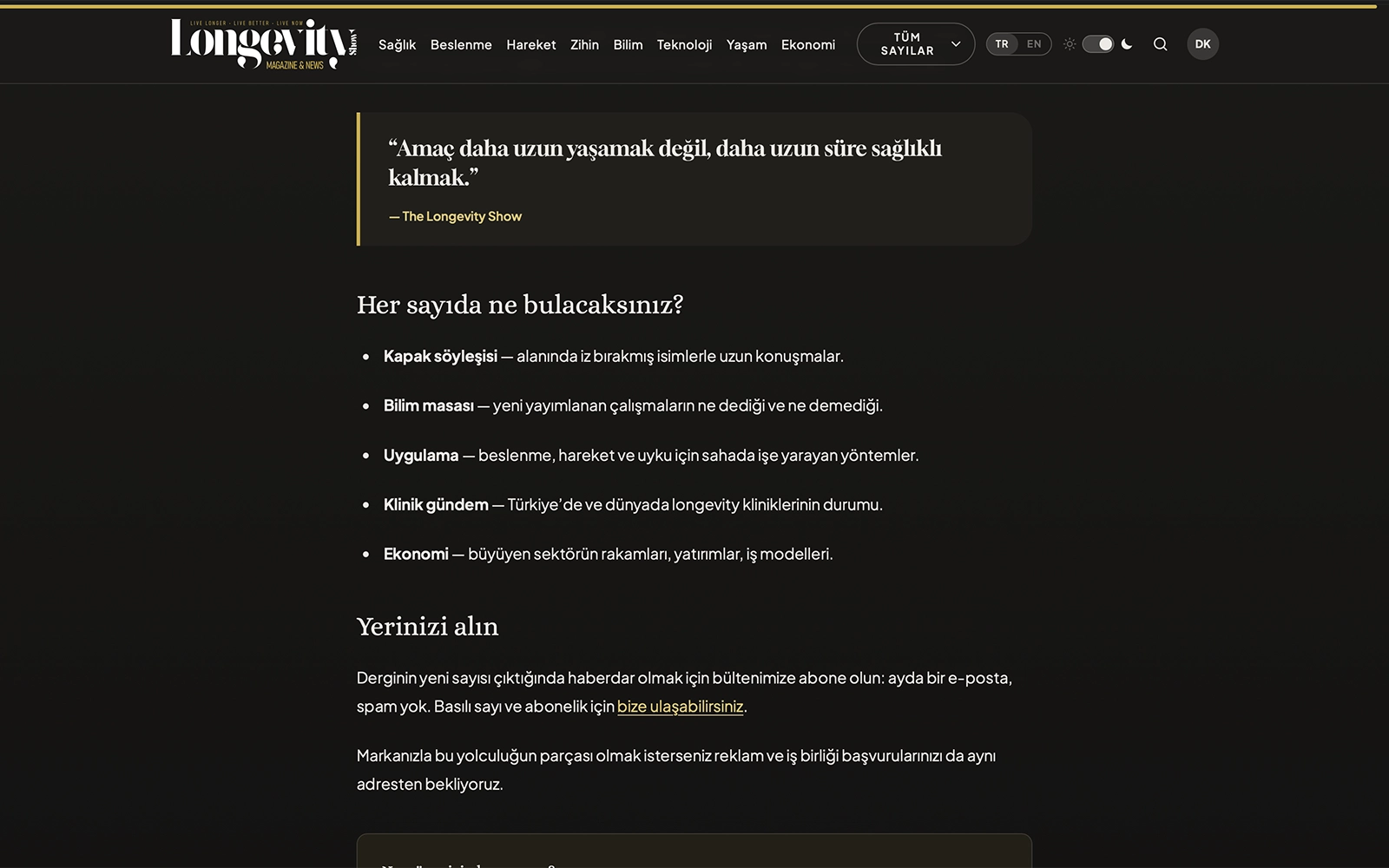 Aynı sayfa, koyu tema